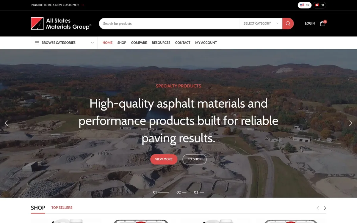 All States Materials Group B2B e-commerce ordering portal homepage