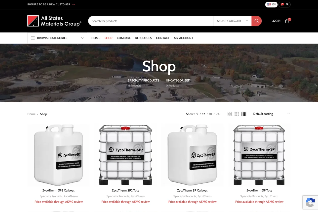 ASMG specialty product catalog screenshot