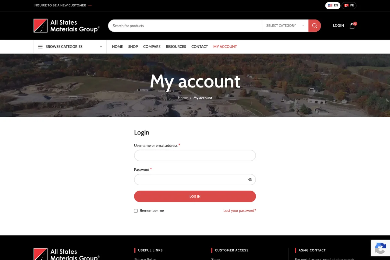 ASMG customer sign-in screenshot