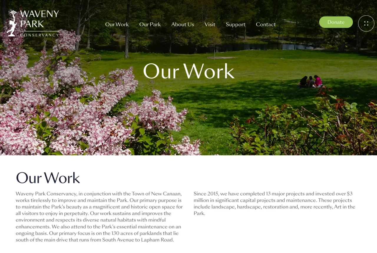 Waveny Park Conservancy: Conservation projects website screenshot