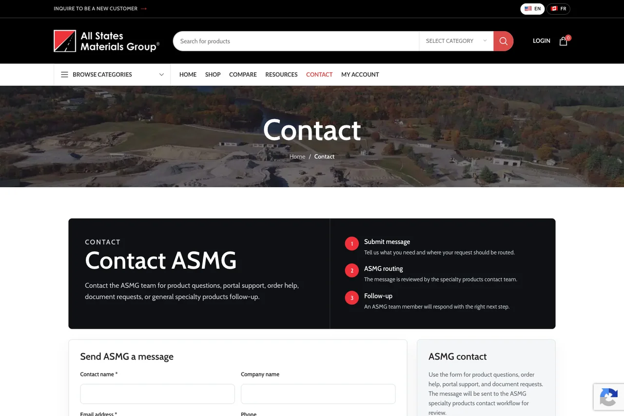 ASMG product and order support screenshot