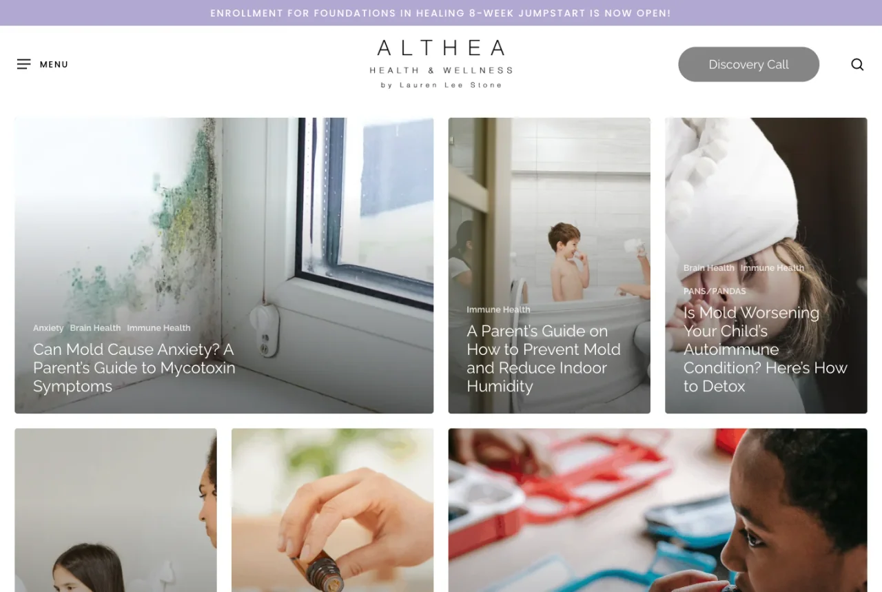 Althea Health & Wellness: Articles and resources website screenshot