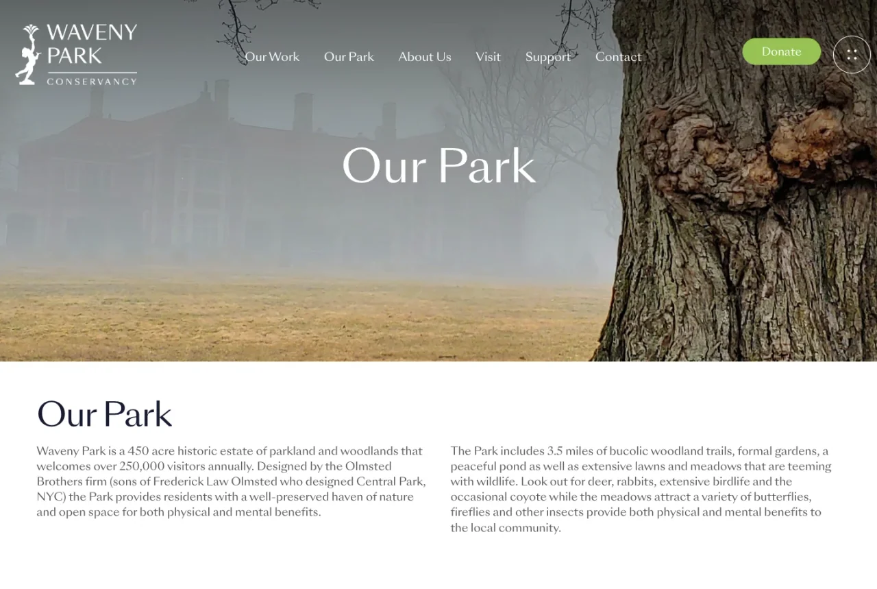 Waveny Park Conservancy: Our park website screenshot