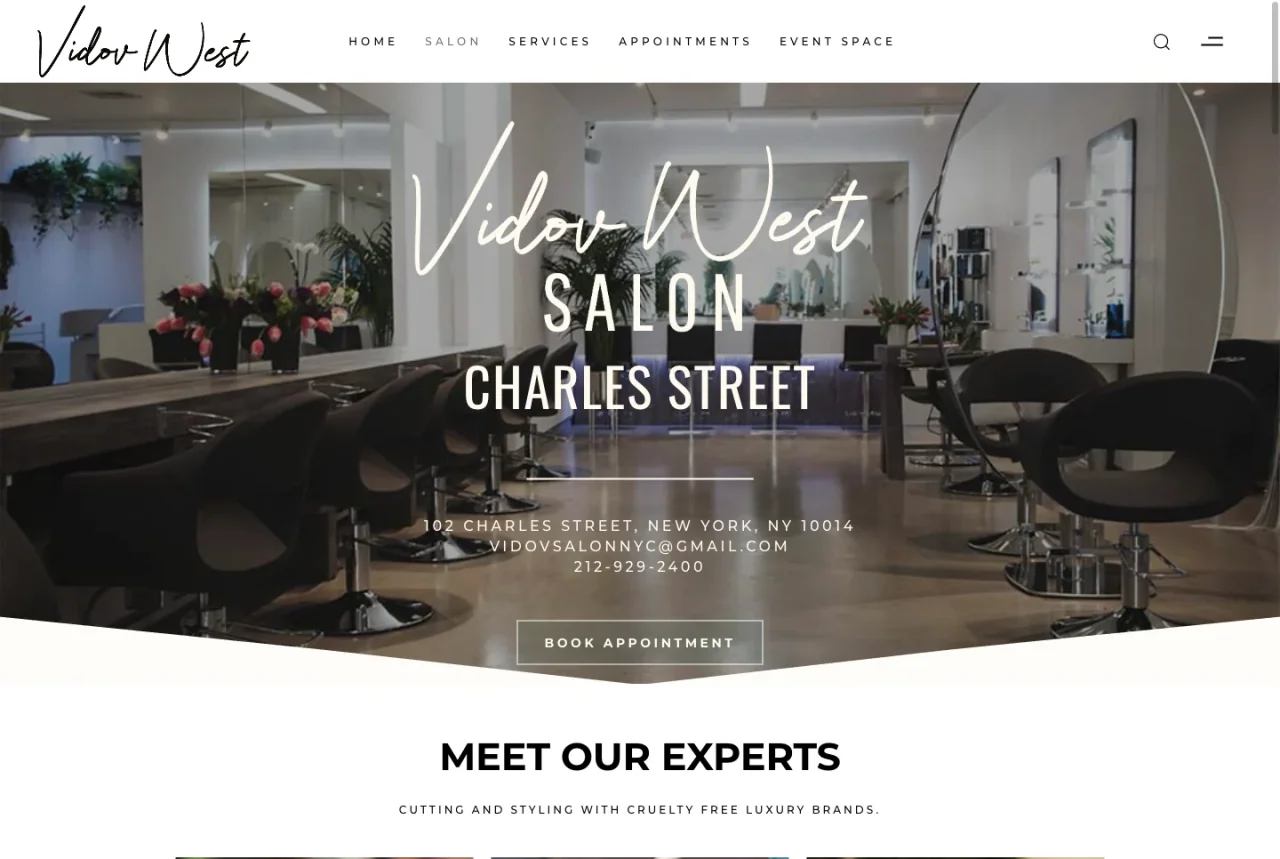 Vidov West Salon: Charles Street salon website screenshot