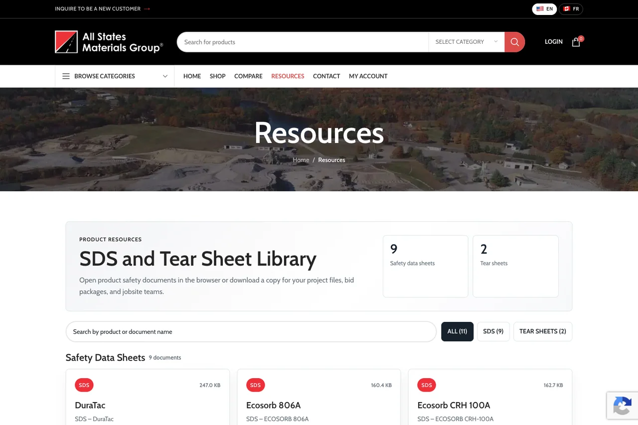ASMG safety data and technical resources screenshot