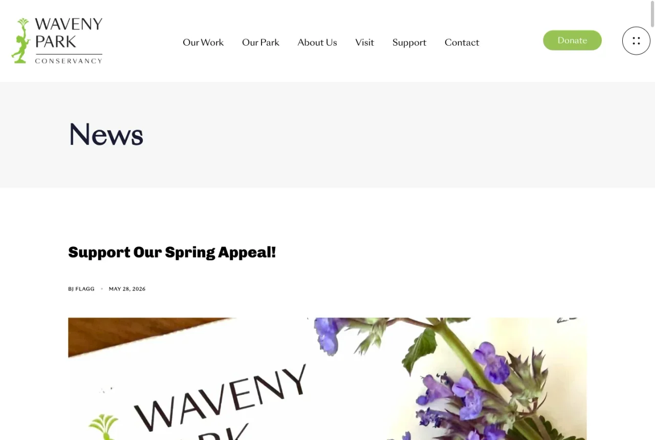 Waveny Park Conservancy: News archive website screenshot