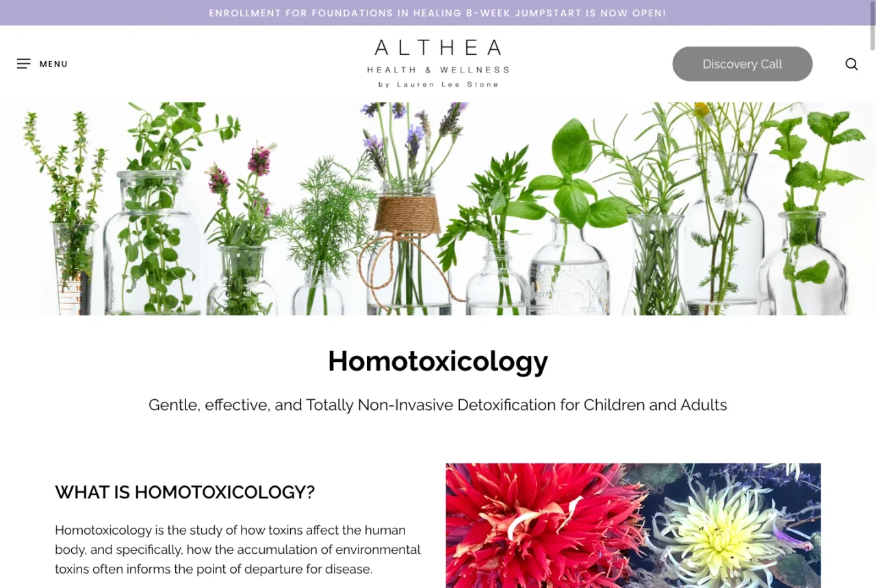 Althea Health & Wellness: Homotoxicology information website screenshot