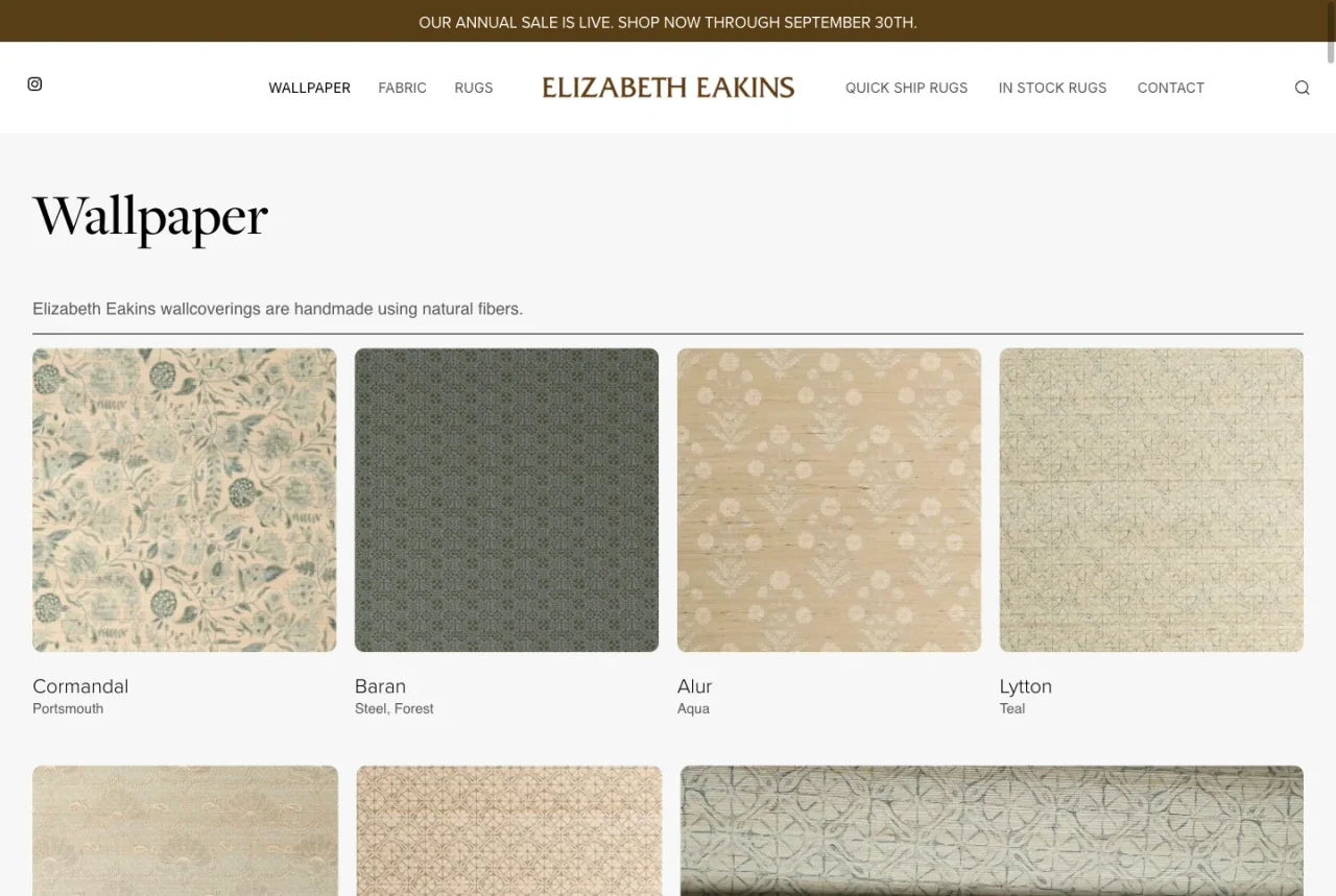 Elizabeth Eakins: Wallpaper collections website screenshot