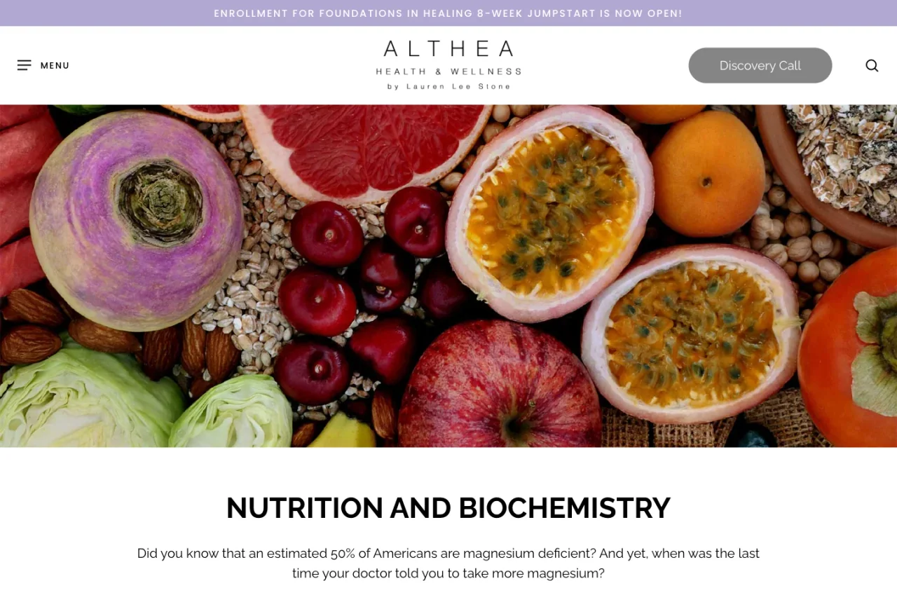 Althea Health & Wellness: Nutrition and biochemistry website screenshot