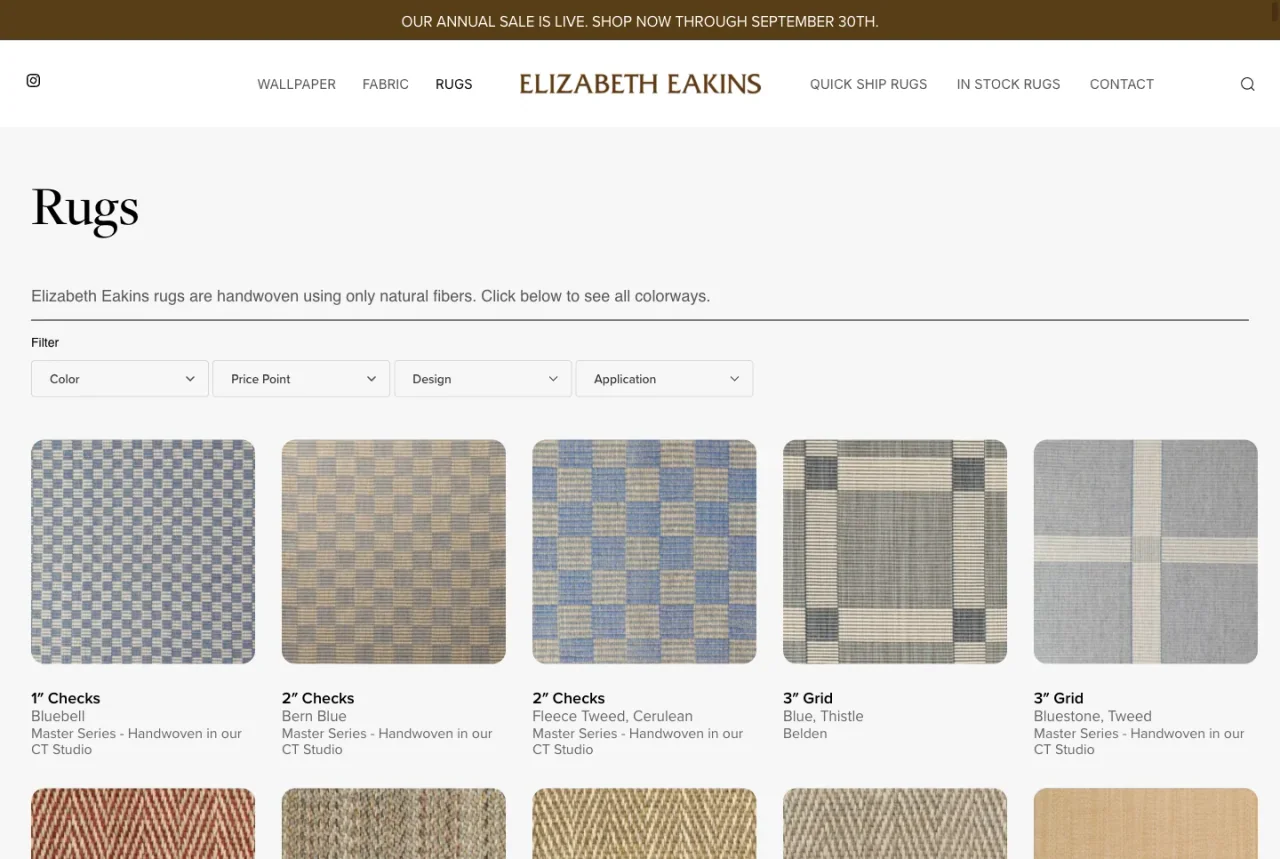 Elizabeth Eakins: Rug collections website screenshot
