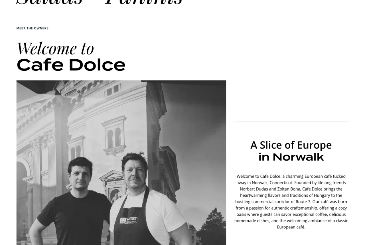 Cafe Dolce Norwalk: Cafe story website screenshot