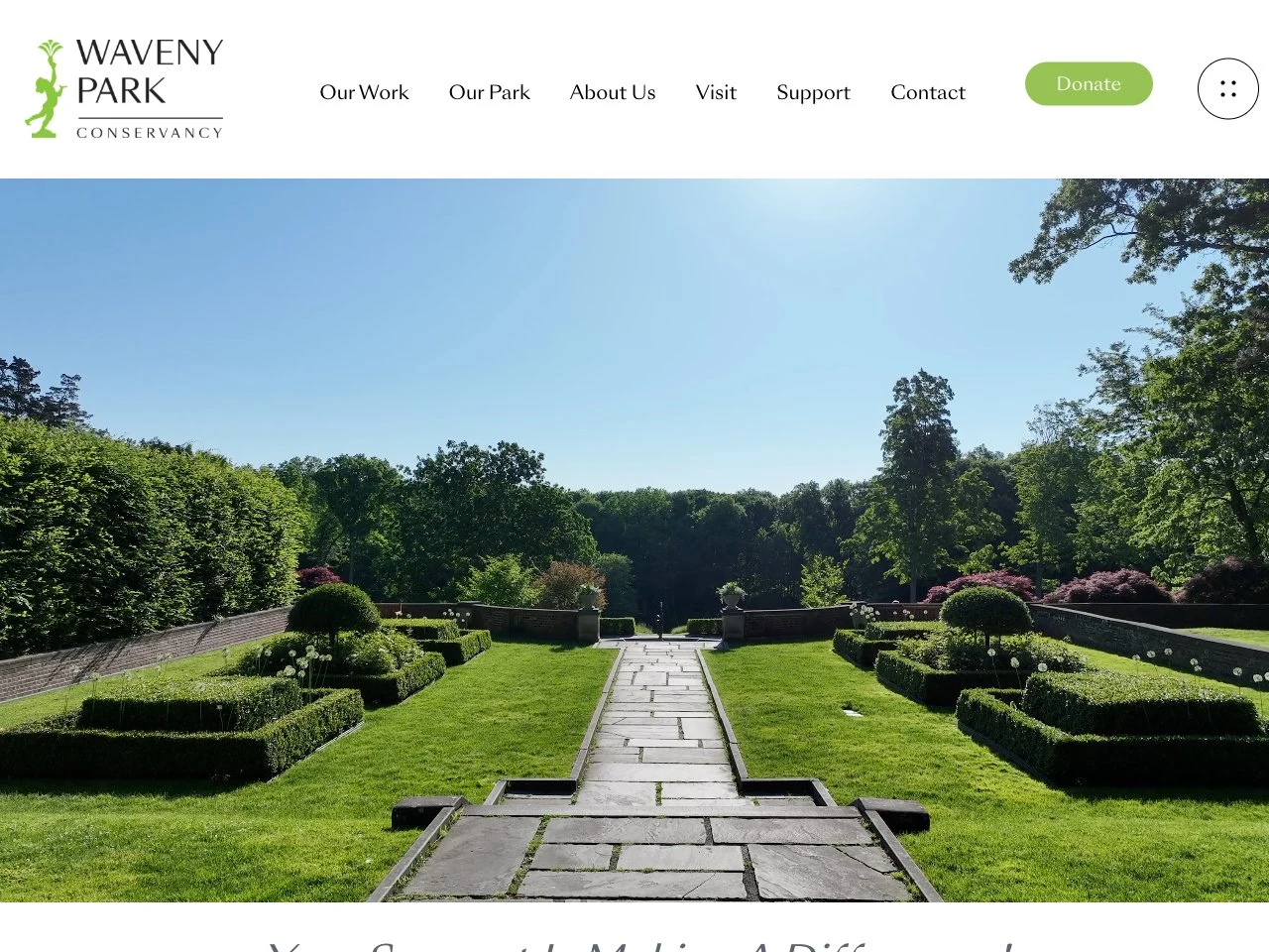 Waveny Park Conservancy: Homepage website screenshot