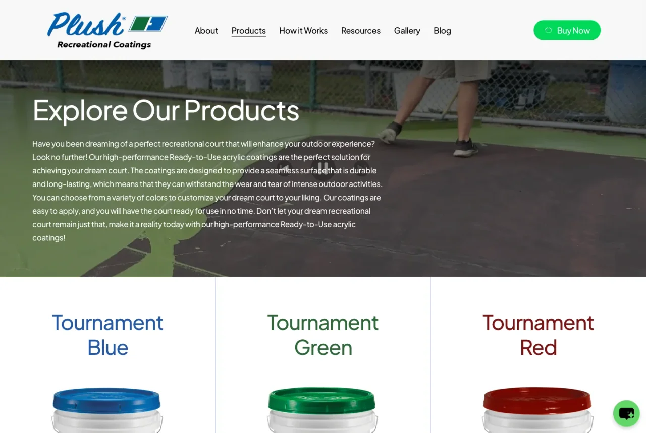 Plush Courts: Recreational coatings website screenshot