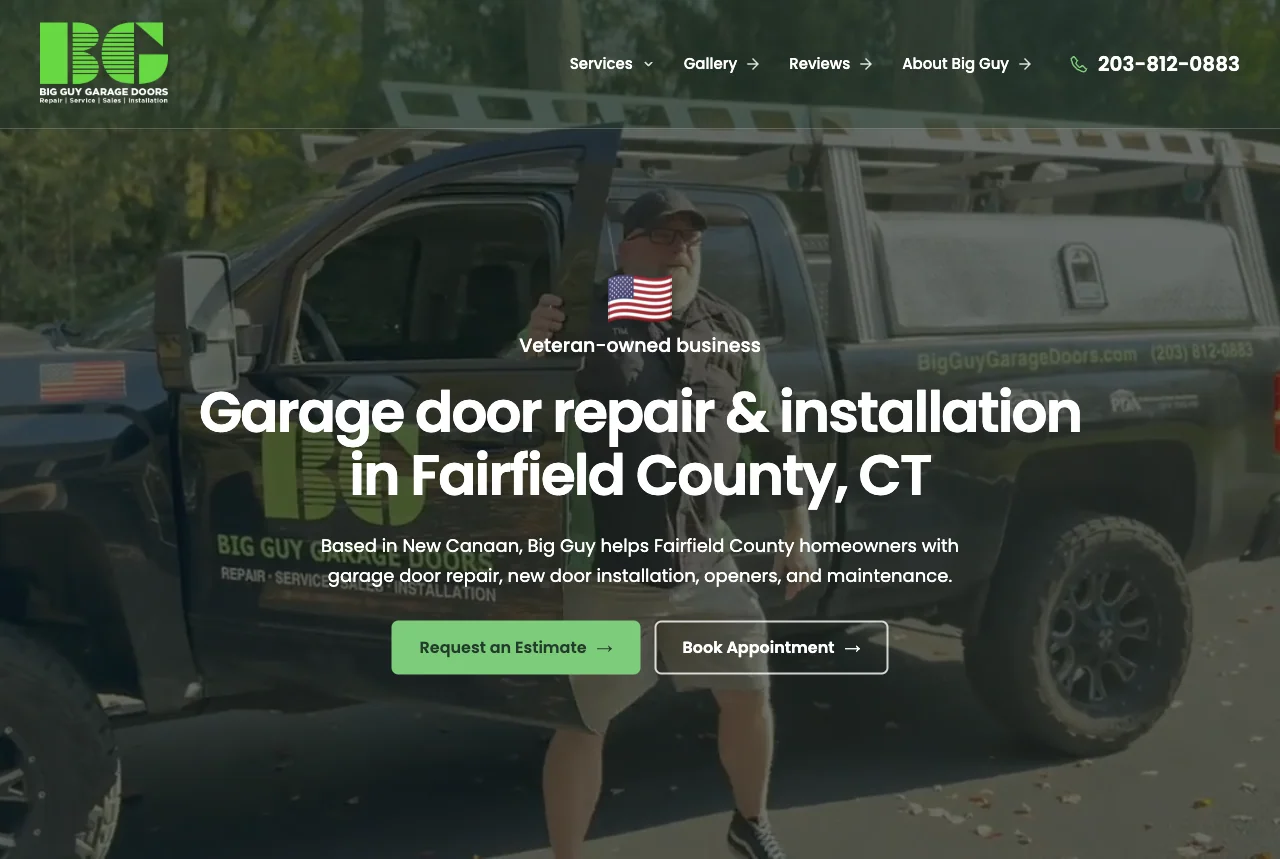 Big Guy Garage Doors: Homepage website screenshot