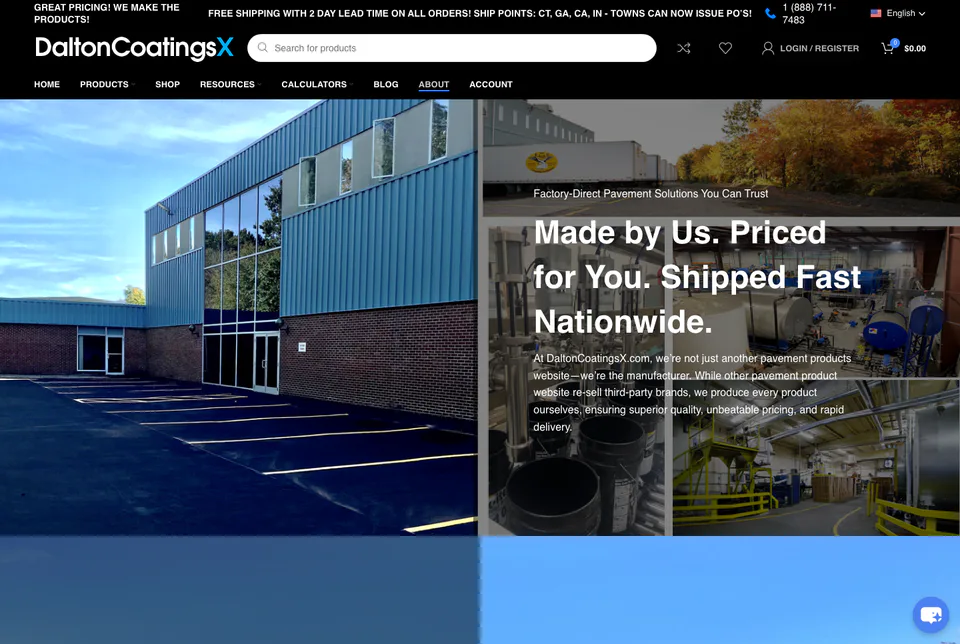 Dalton Coatings X: About Us website screenshot