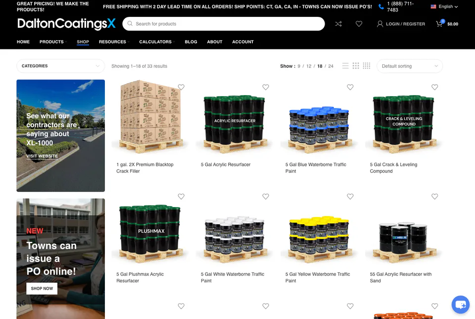 Dalton Coatings X: Shop website screenshot