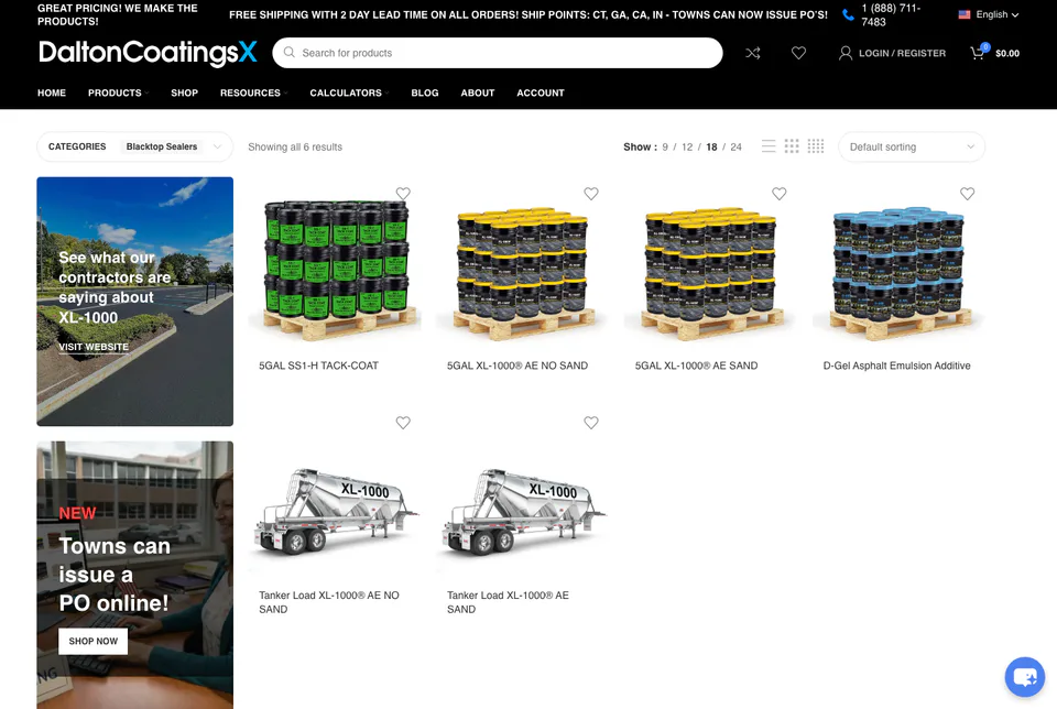 Dalton Coatings X: Blacktop Sealers website screenshot