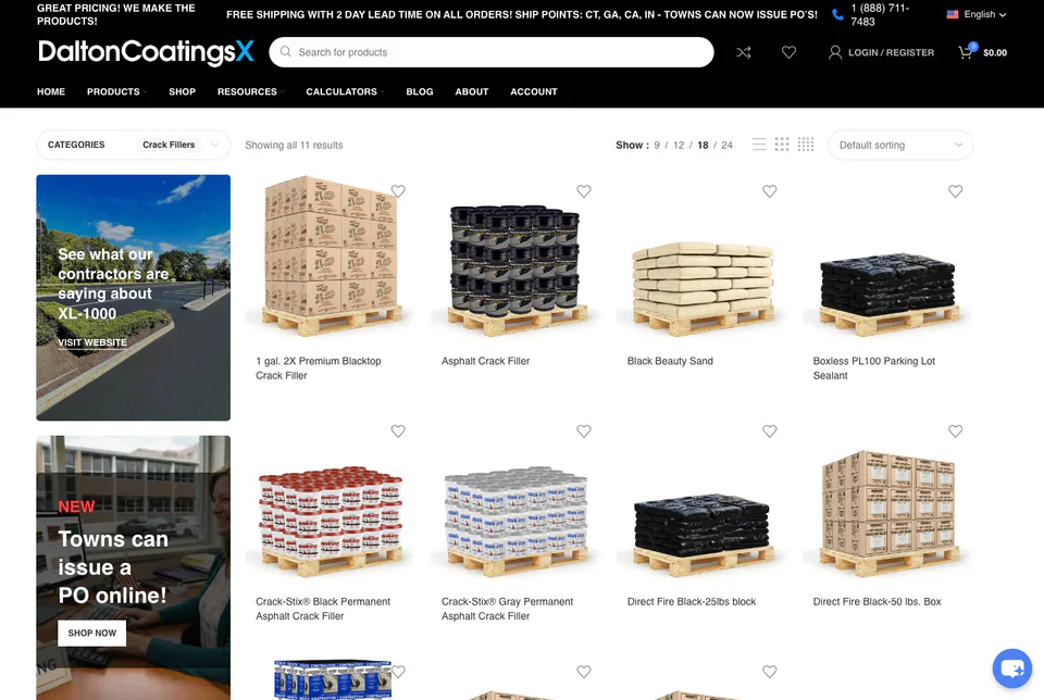 Dalton Coatings X: Crack Fillers website screenshot