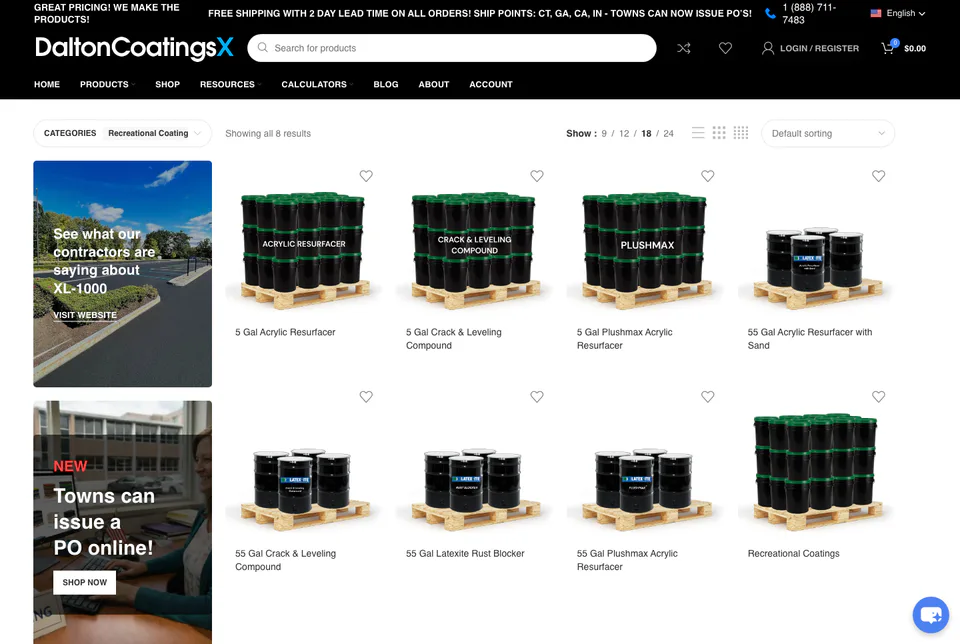 Dalton Coatings X: Recreational Coatings website screenshot