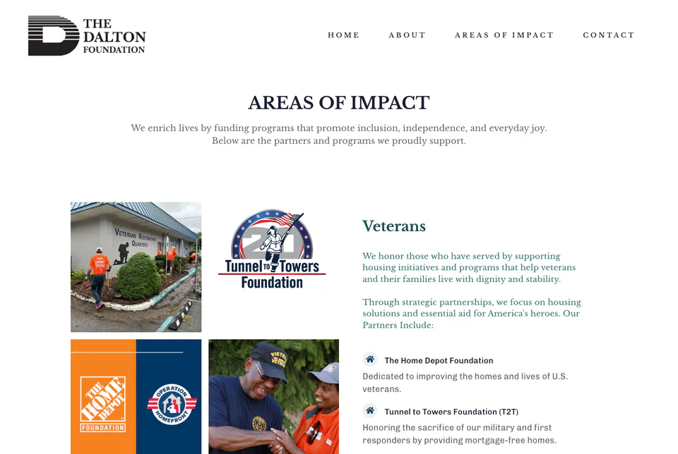 The Dalton Foundation: Areas of Impact website screenshot