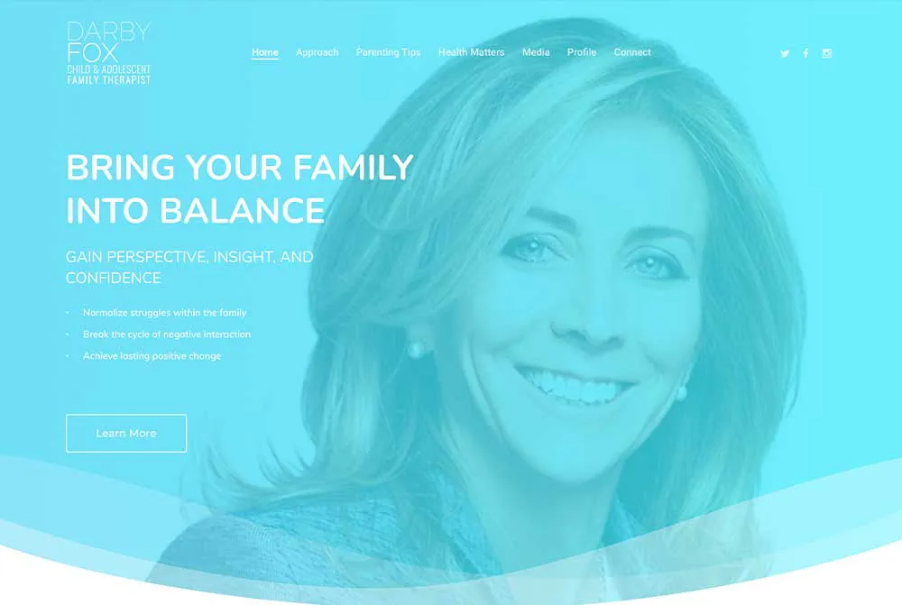 Darby Fox family therapist website homepage