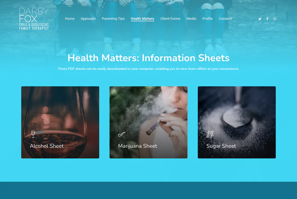 Darby Fox: Health Matters website screenshot