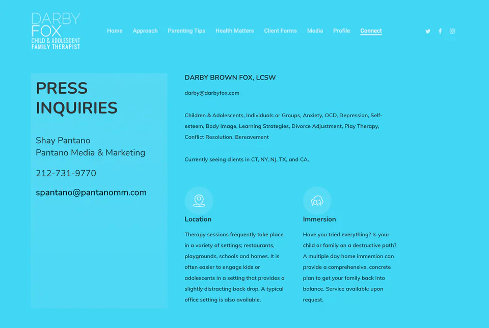 Darby Fox: Connect website screenshot