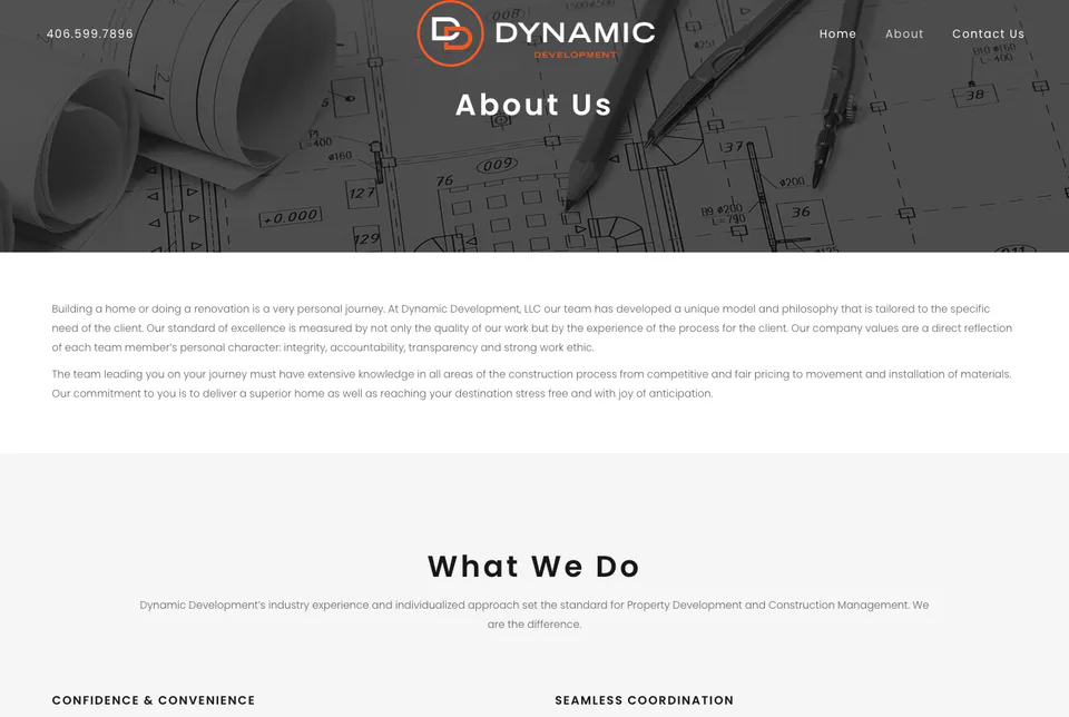 Dynamic Development: About Us website screenshot