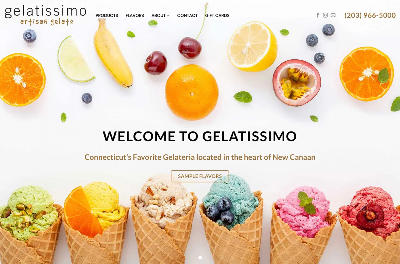 Gelatissimo: Homepage website screenshot