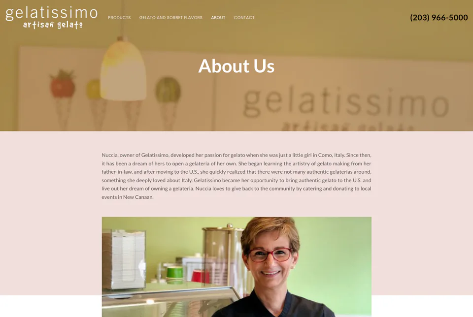 Gelatissimo: About website screenshot