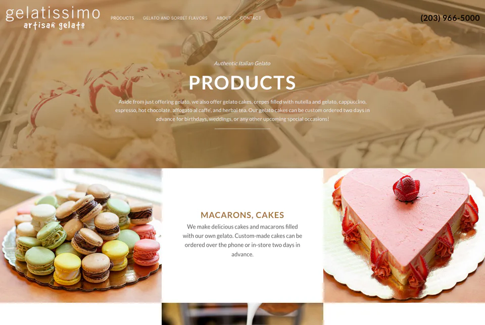 Gelatissimo: Gelato Products website screenshot