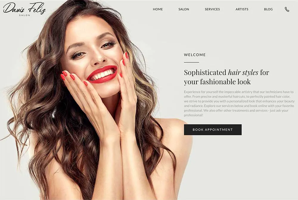 Davis Feliz Salon: Homepage website screenshot