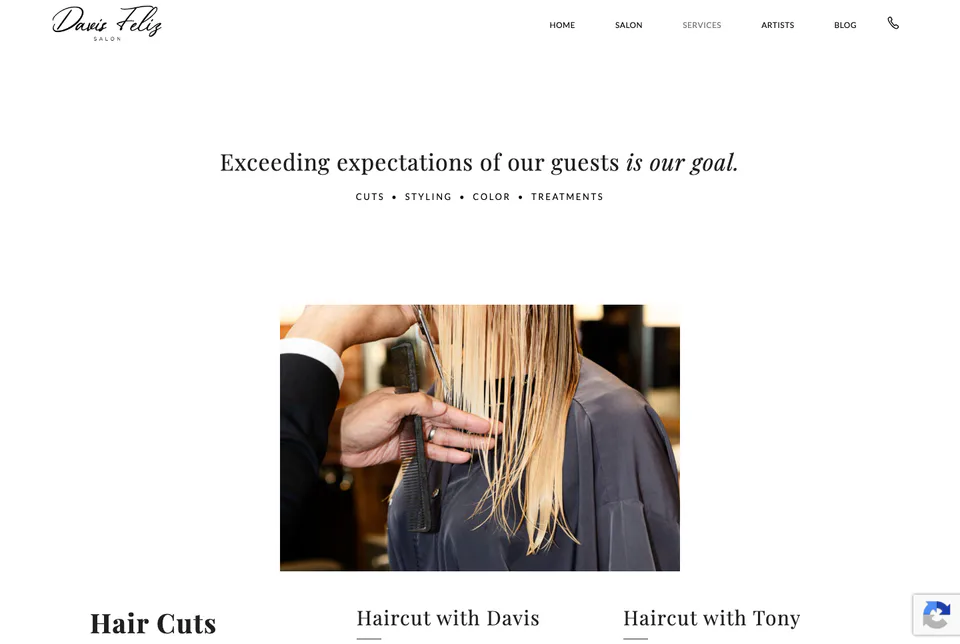 Davis Feliz Salon: Services website screenshot