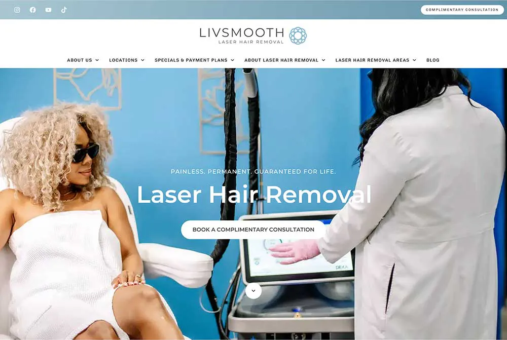 LivSmooth Laser Hair Removal specialty wellness website homepage