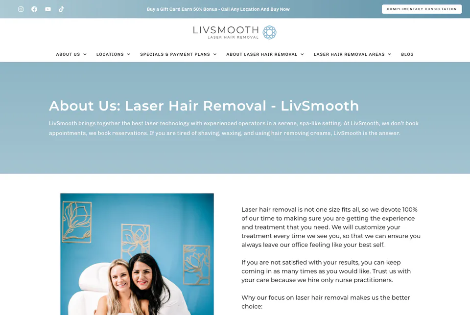 LivSmooth Laser Hair Removal: About Us website screenshot