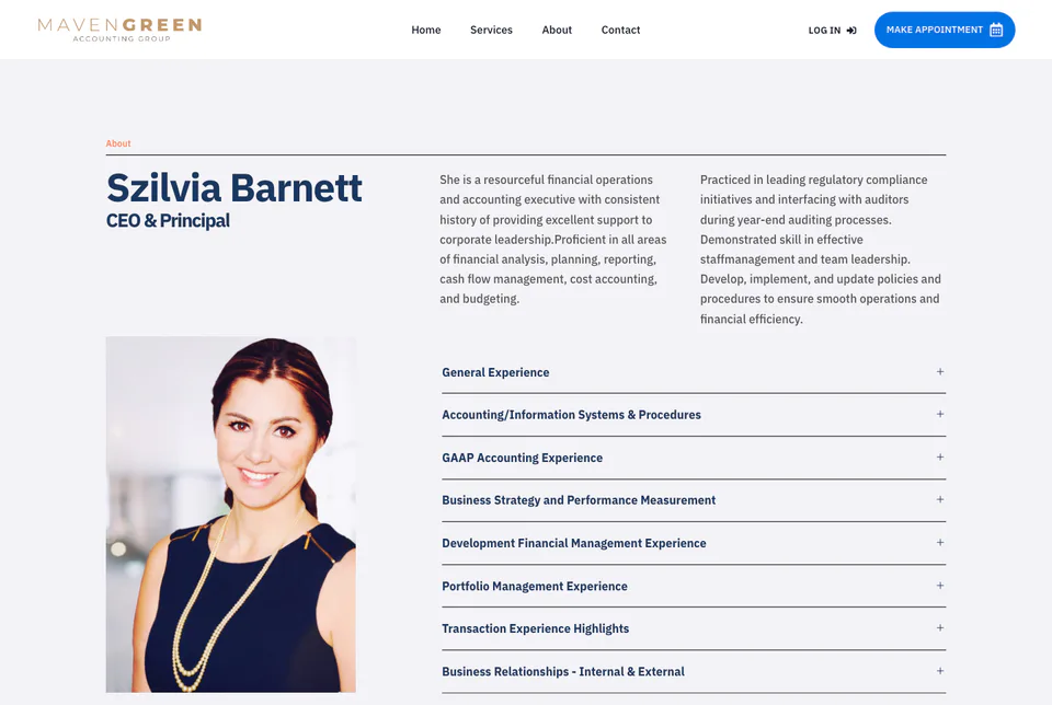 Maven Green Accounting: About website screenshot
