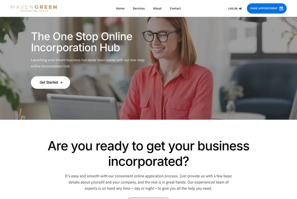 Maven Green Accounting: Incorporate website screenshot