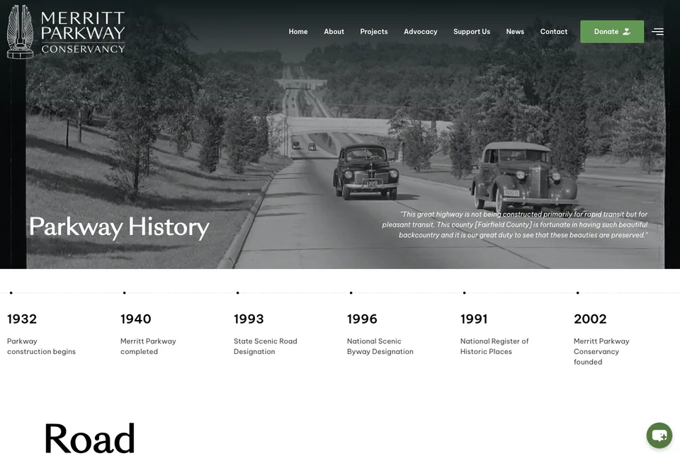 Merritt Parkway Conservancy: Parkway History website screenshot