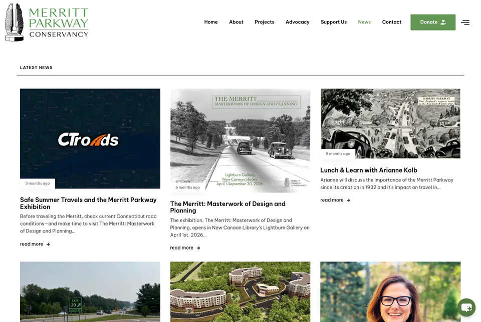 Merritt Parkway Conservancy: Conservancy News website screenshot