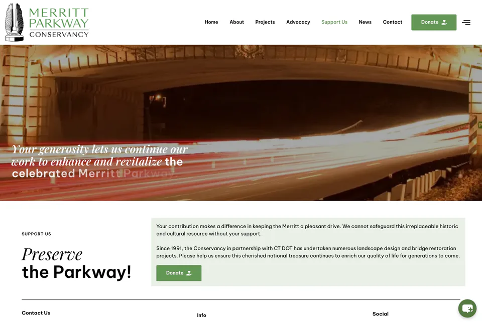 Merritt Parkway Conservancy: Support the Conservancy website screenshot