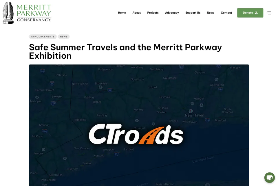 Merritt Parkway Conservancy: Safe Summer Exhibition website screenshot