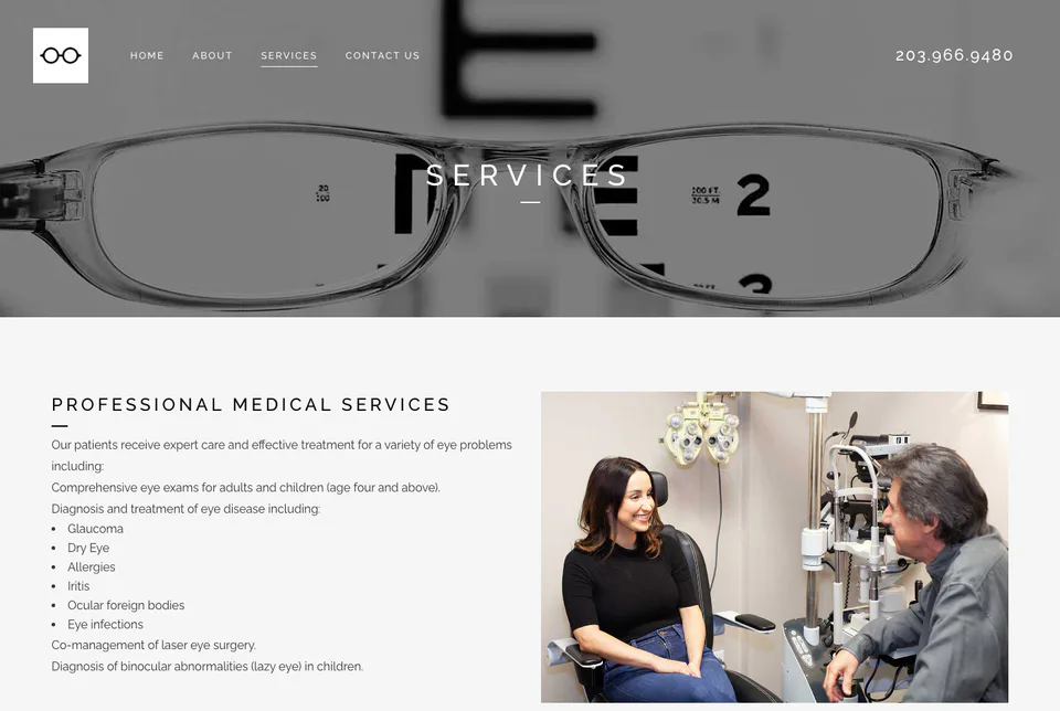 New Canaan Eye Associates: Services website screenshot