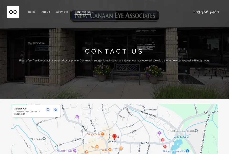 New Canaan Eye Associates: Contact website screenshot