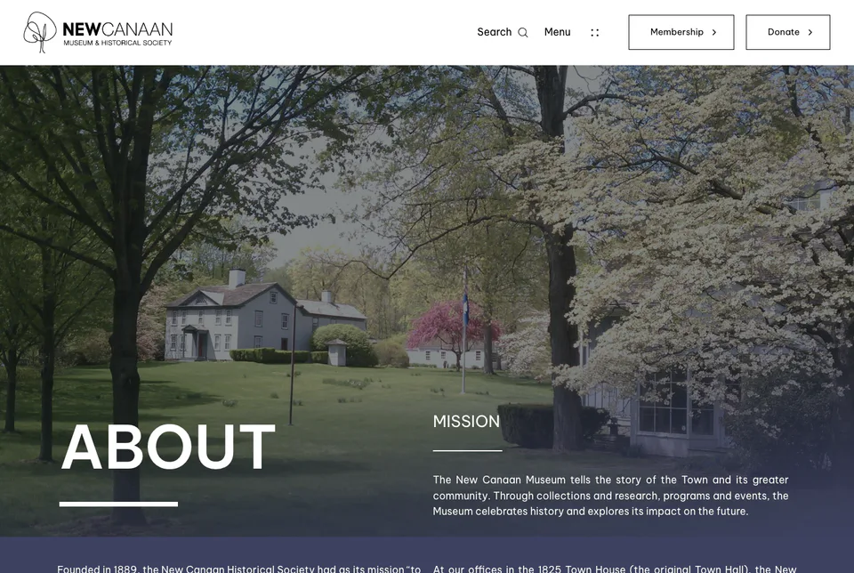 New Canaan Museum & Historical Society: About website screenshot