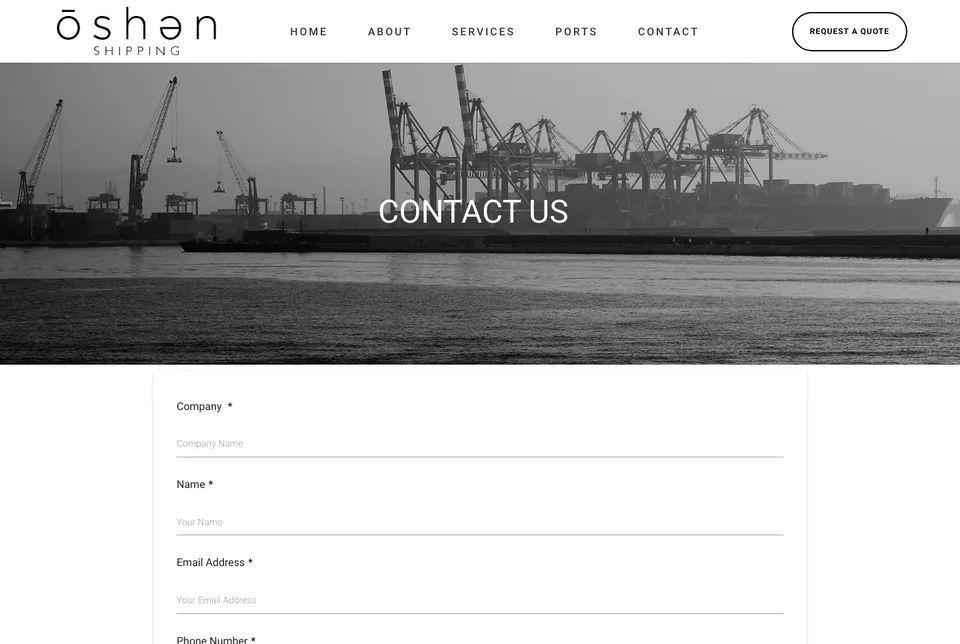 OSHEN Cargo Shipping: Contact website screenshot