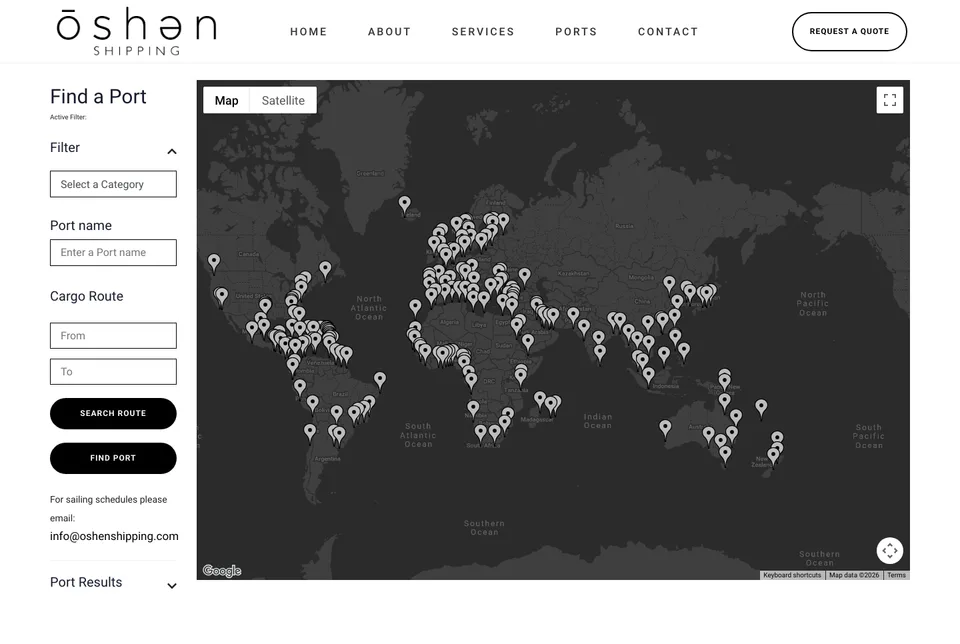 OSHEN Cargo Shipping: Ports website screenshot