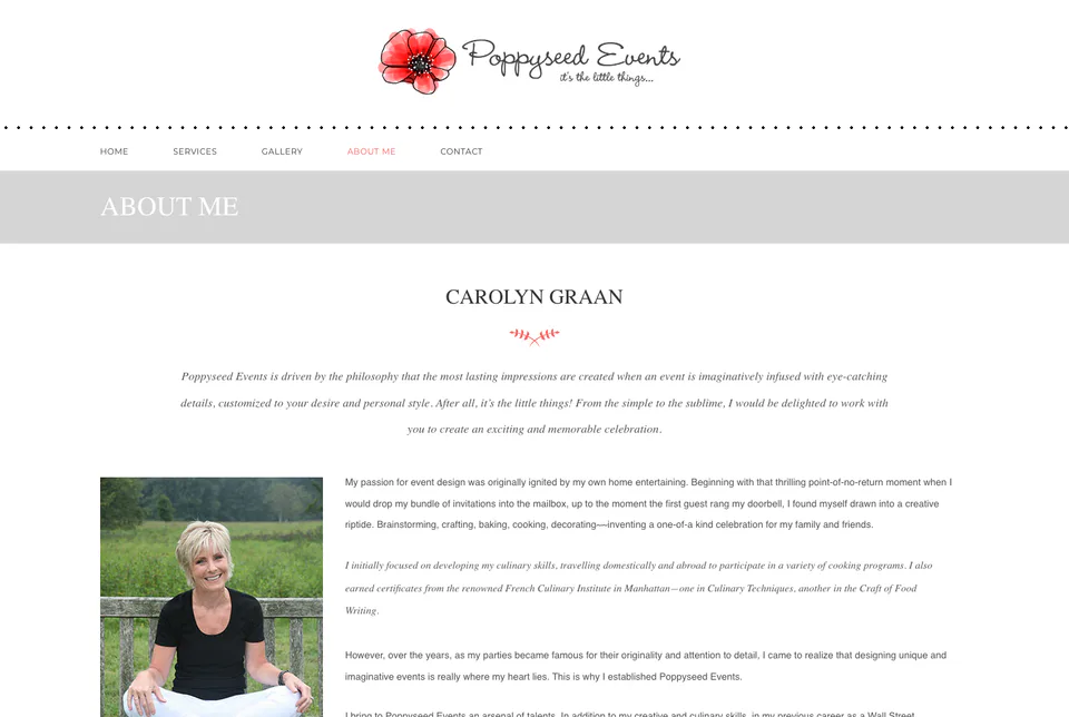 Poppyseed Events: About website screenshot