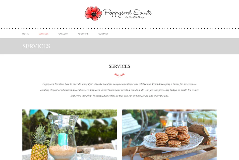 Poppyseed Events: Services website screenshot