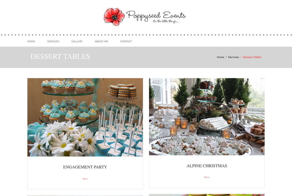 Poppyseed Events: Dessert Tables website screenshot