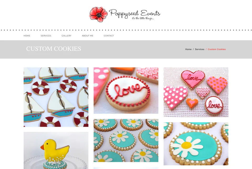 Poppyseed Events: Custom Cookies website screenshot